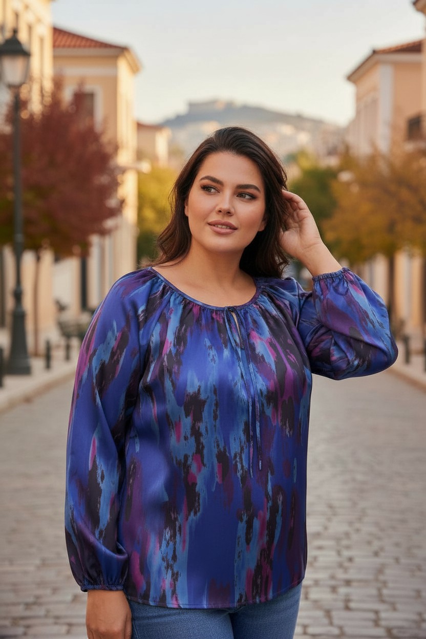 Μπλούζα σατέν με print.