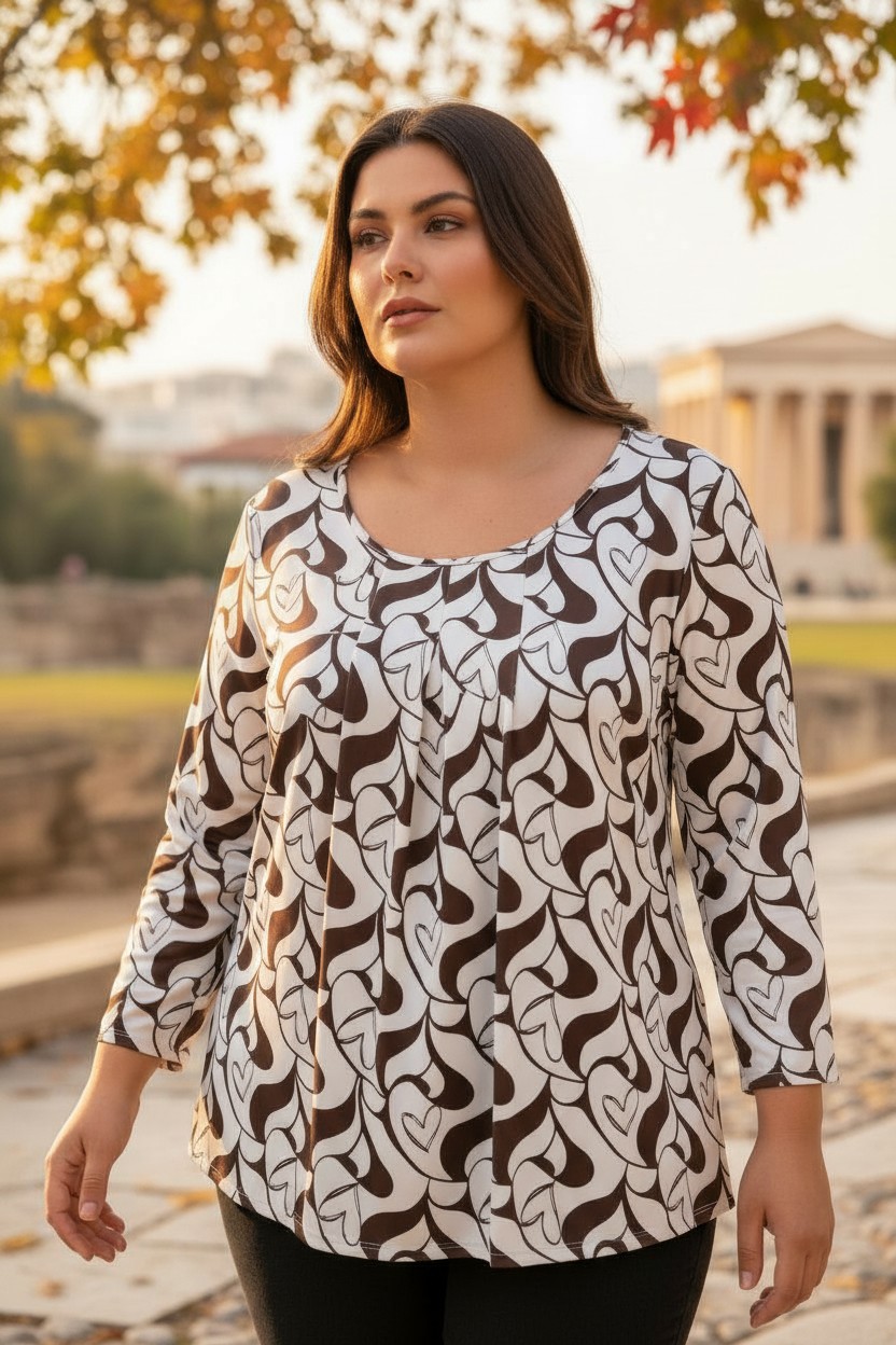 Μπλούζα Σατέν Print με Πιέτες