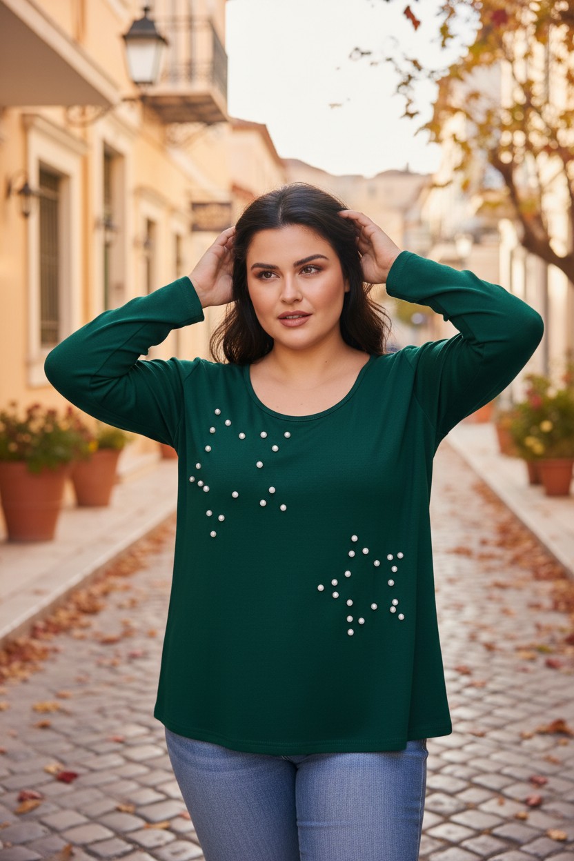 Μπλούζα Βισκόζ με Πέρλες