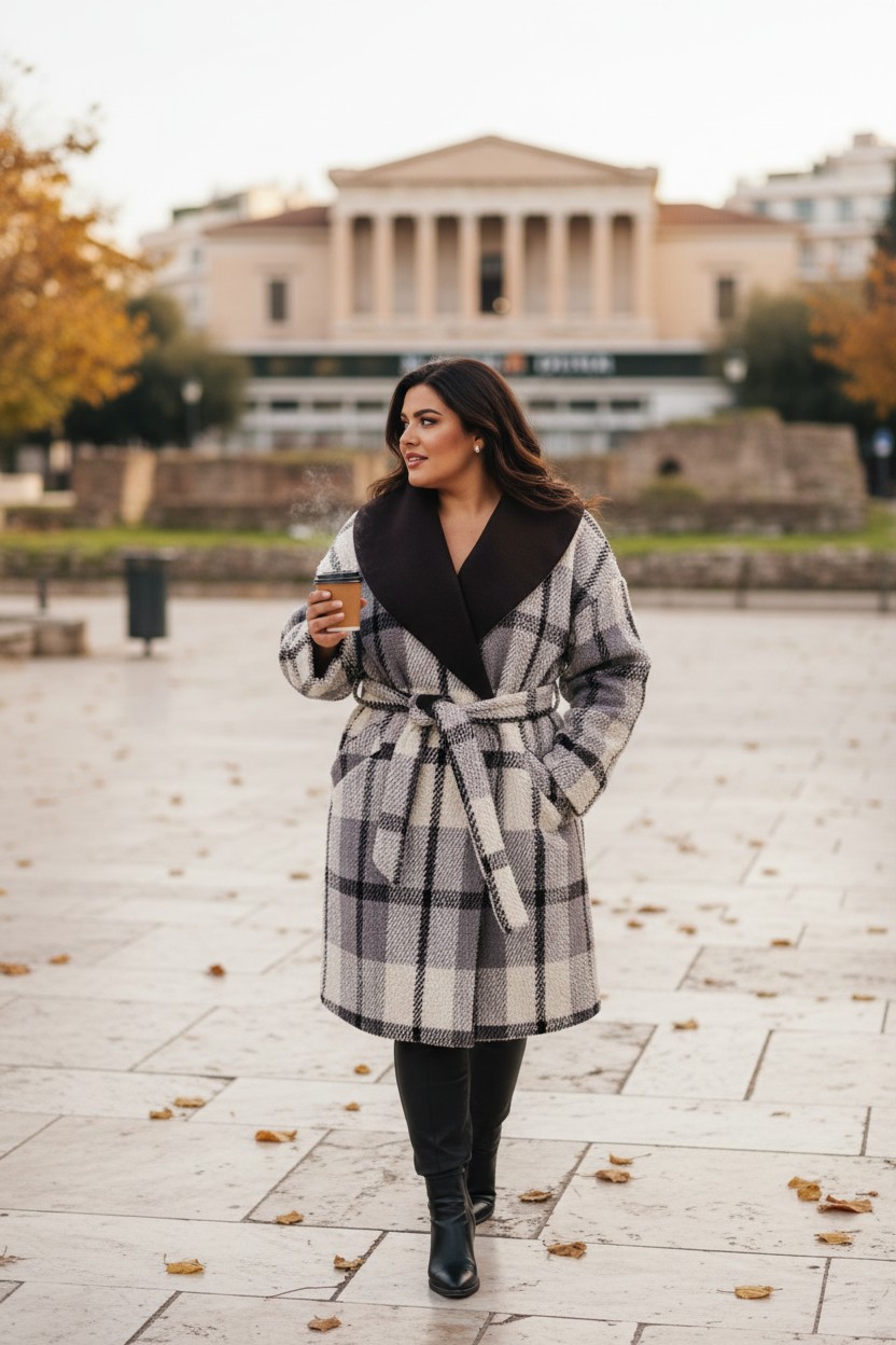 Παλτοζακέτα Καρό γούνα