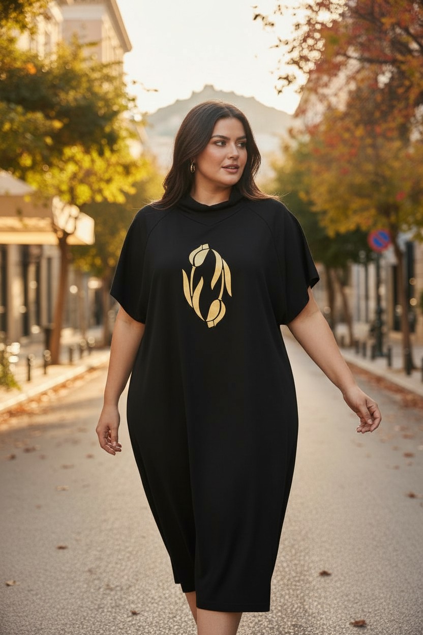 Φόρεμα Σάκος Με Ανάγλυφο Τύπωμα