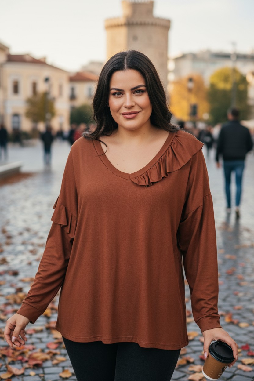 Μπλούζα Βισκόζ με Βολάν