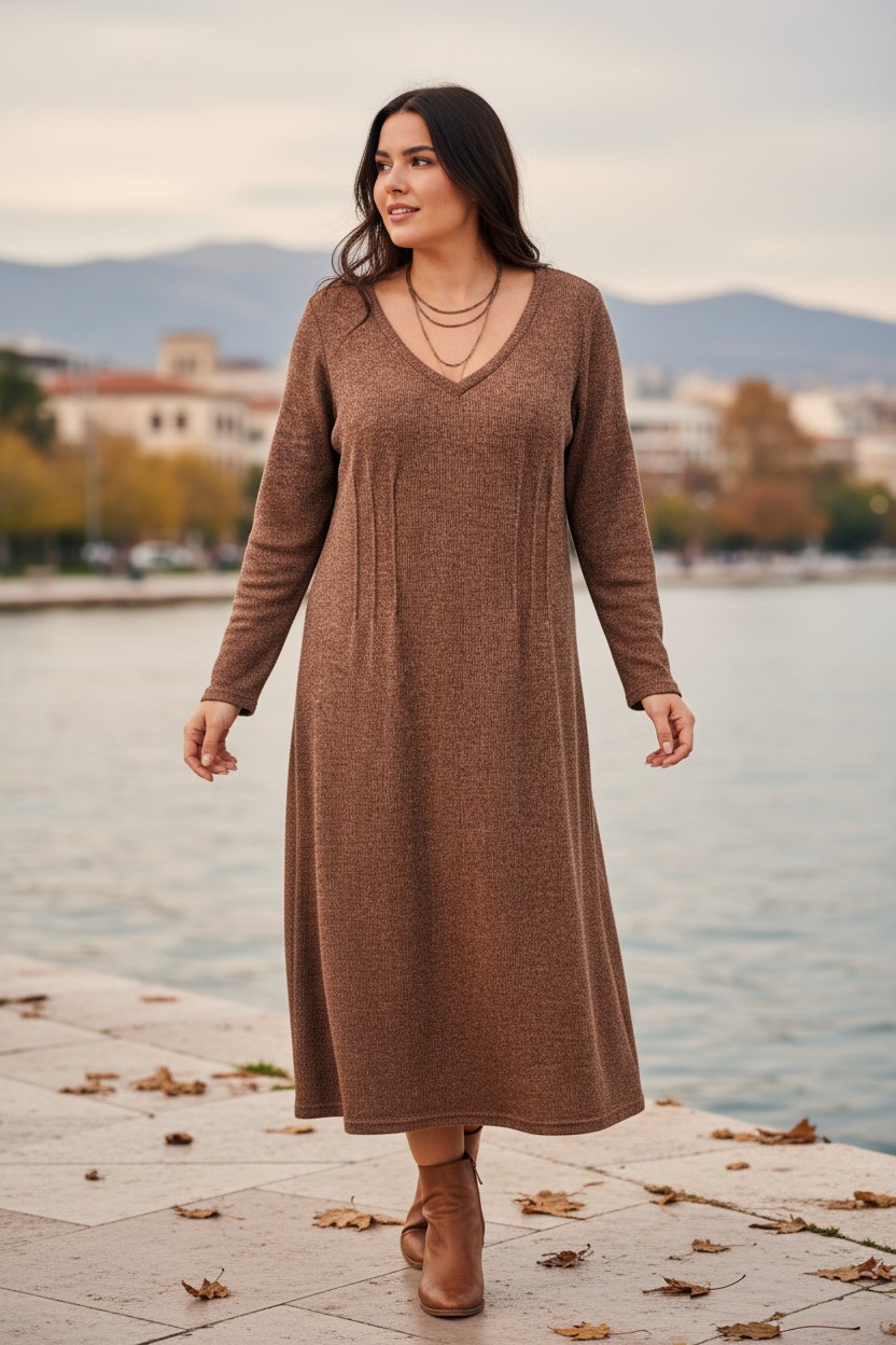 Πλεχτό Φόρεμα Με Πιέτες