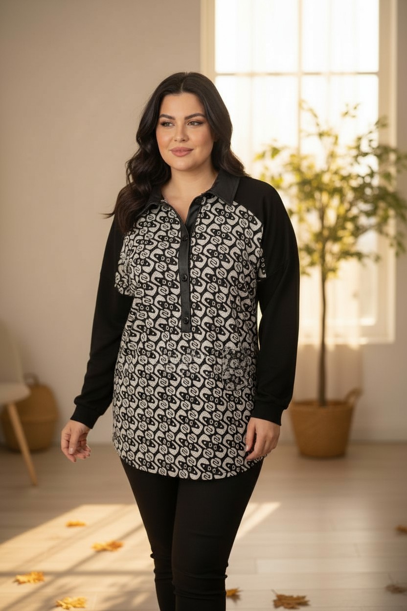 Μπλουζοπουκάμισο Πλεχτό με λεπτομέρειες Δερματίνης